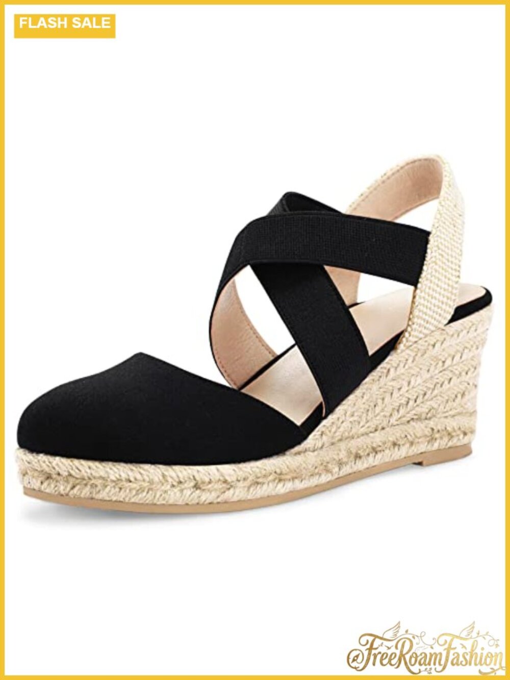 Women's Closed Toe Espadrille Wedges Criss Cross Elastic Sandals